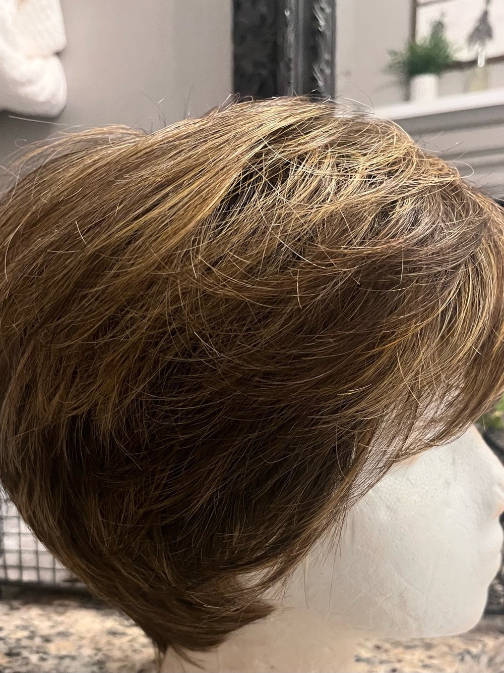 Brown Short Layered Women's Wig warm brown  with reddish blonde highlights